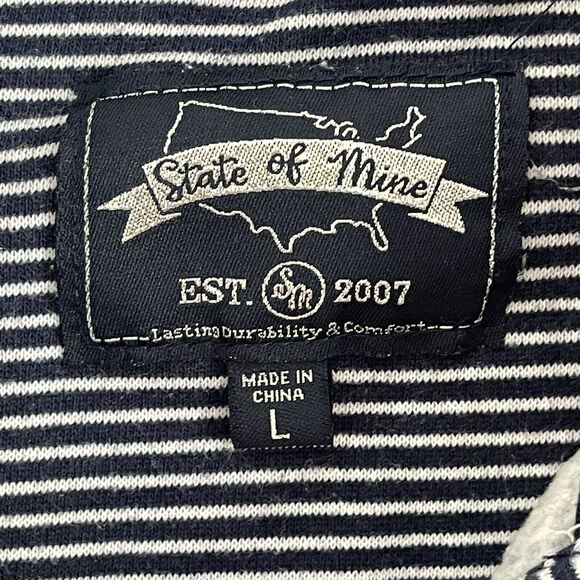 State of Mine Henley Pullover Size L High Neck Sweatshirt Striped Blue White FL - Picture 11 of 11